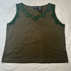 Erika Petite Y2K Boxy Lace Tank Top. Hunter Green. Size: PL.